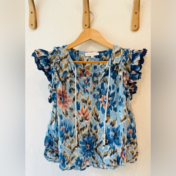 House of Harlow 1960 Zoey Blue Ruffled Sleeve Blouse Size Medium - Picture 2 of 4